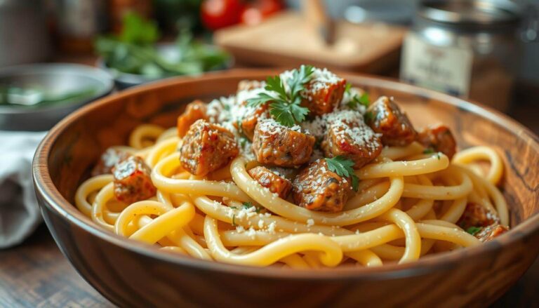 Creamy Italian Sausage Fettuccine Pasta Recipe