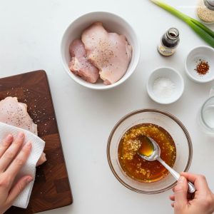 1st step of honey garlicky chicken