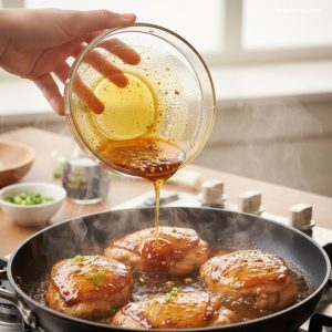 Last step of honey garlic chicken