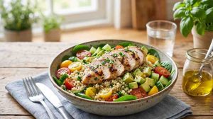 Quinoa Salad with Grilled Chicken and Avocado